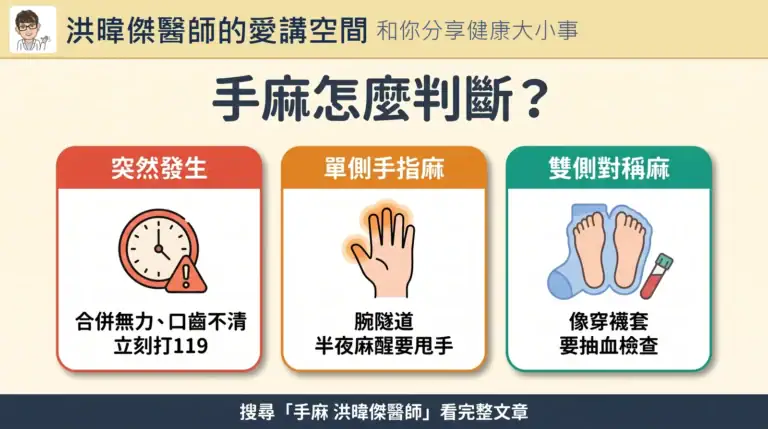 手麻怎麼判斷：突然發生、單側手指麻、雙側對稱麻三種類型的原因與就醫時機對照